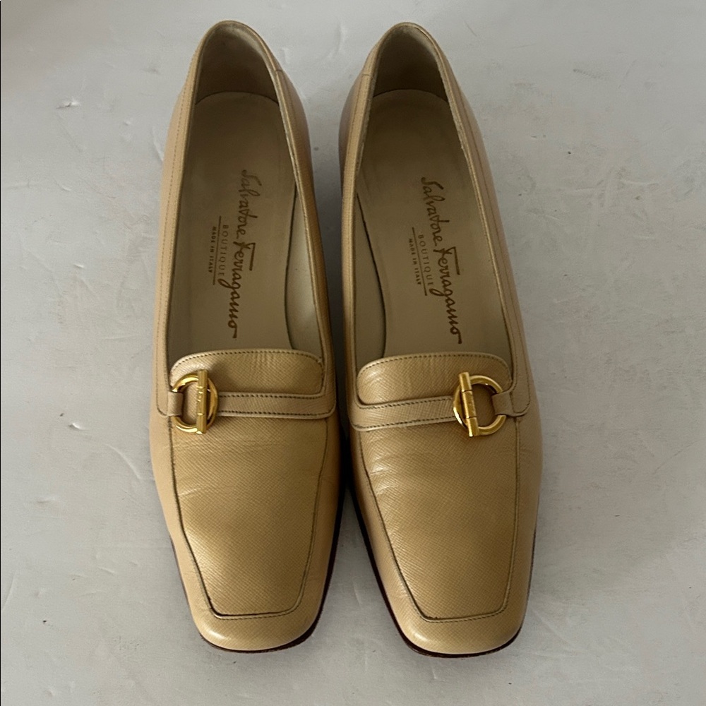 Salvatore Ferragamo Women's Tan Loafers with Gold Buckle